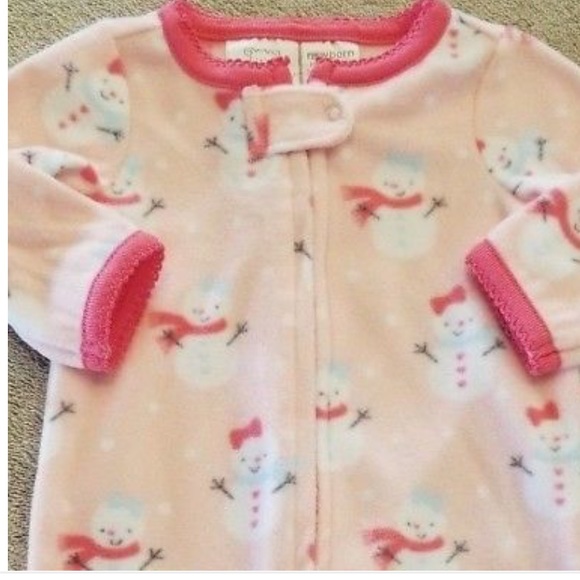 FLEECE PINK SNOWMAN FOOTED SLEEP N PLAY OUTFIT - Picture 2 of 3